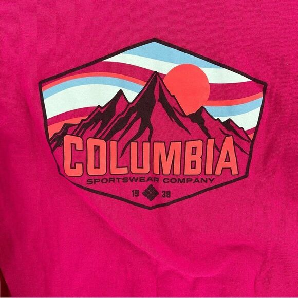 Men's Columbia Sportswear Graphic Pink Long Sleeve Brand Logo Tee Small - Picture 4 of 6